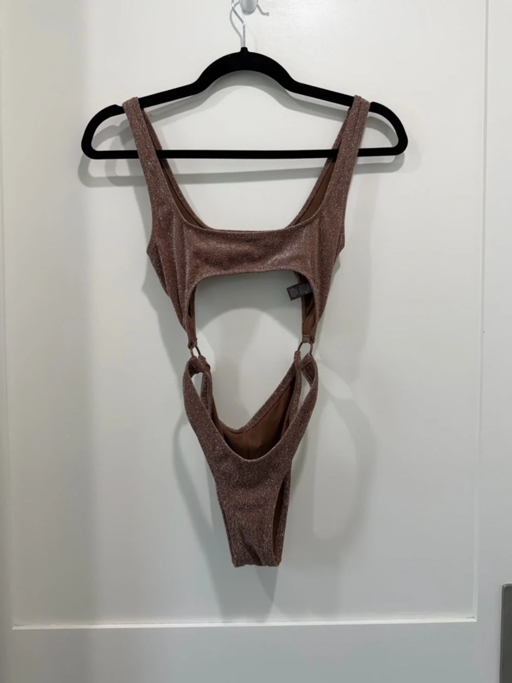 SKIMS Metallic Bronze Cutout One-Piece Swimsuit